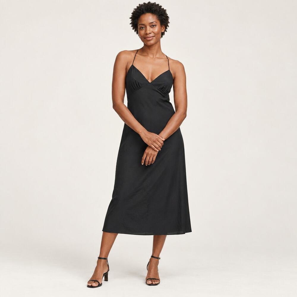 Madewell Dress WMNS 12 Black V Neck Spaghetti Strap Maxi Viscose 90s Minimalist